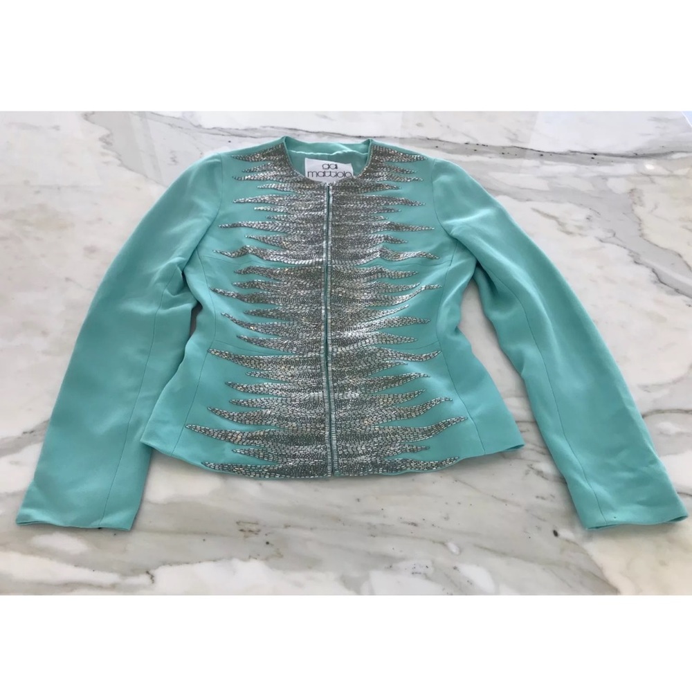 GAI MATTIOLO VINTAGE AQUA SILVER BEADED JACKET SIZE US 8 - Picture 5 of 13